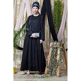 Part wear abaya with stone embroidery work- black